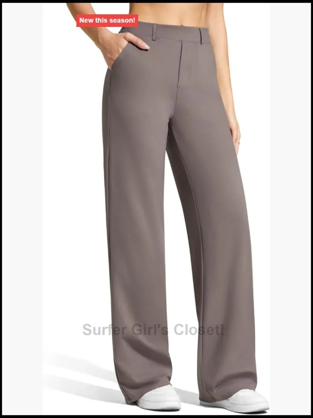 Wide Leg Dress Pants Pull On Stretchy High Waisted Casual Trousers with Pockets